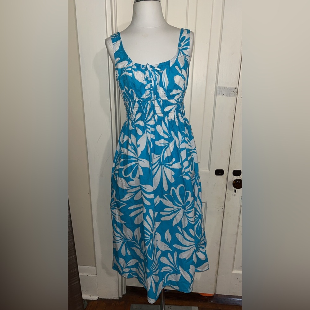 GAP Blue and White Leaf Print Midi Dress